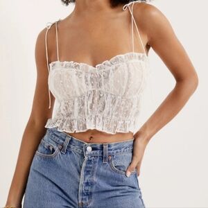 For Love and Lemons Jules white lace crop top